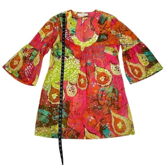 Trina Turk Sz 10 Medium Multicolor 3/4 Sleeve Mini Dress Cover-Up Lightweight* - Picture 10 of 14